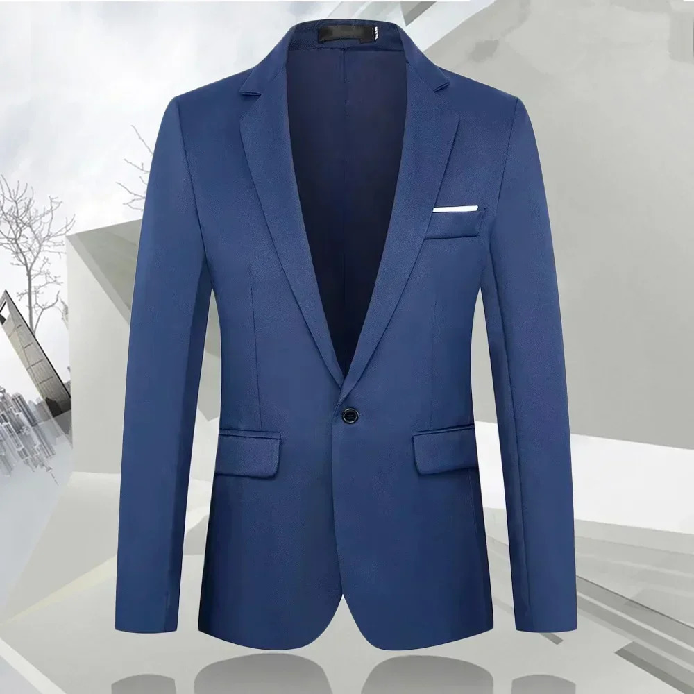 Autumn Fashion Slim Fit Mens Suit Long Sleeve Solid Color Lapel Outwear Anti-wrinkle Casual Business Suit Versatile Male Suit 250220