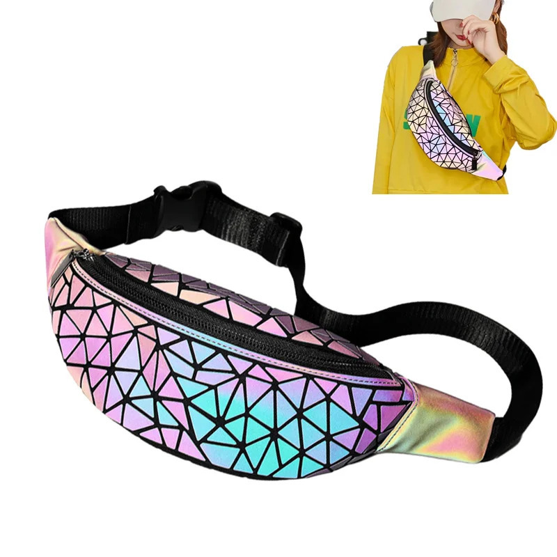 Womens fashion waist bag Holographic Geometry luminous folding chest crossbody 250219