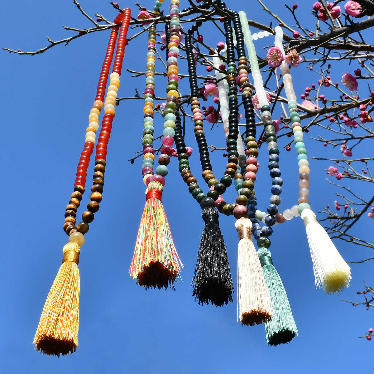 Pendant Necklaces Bohemian tassel long sweater chain womens high-end feeling tourmaline natural stone bead long necklace H25219