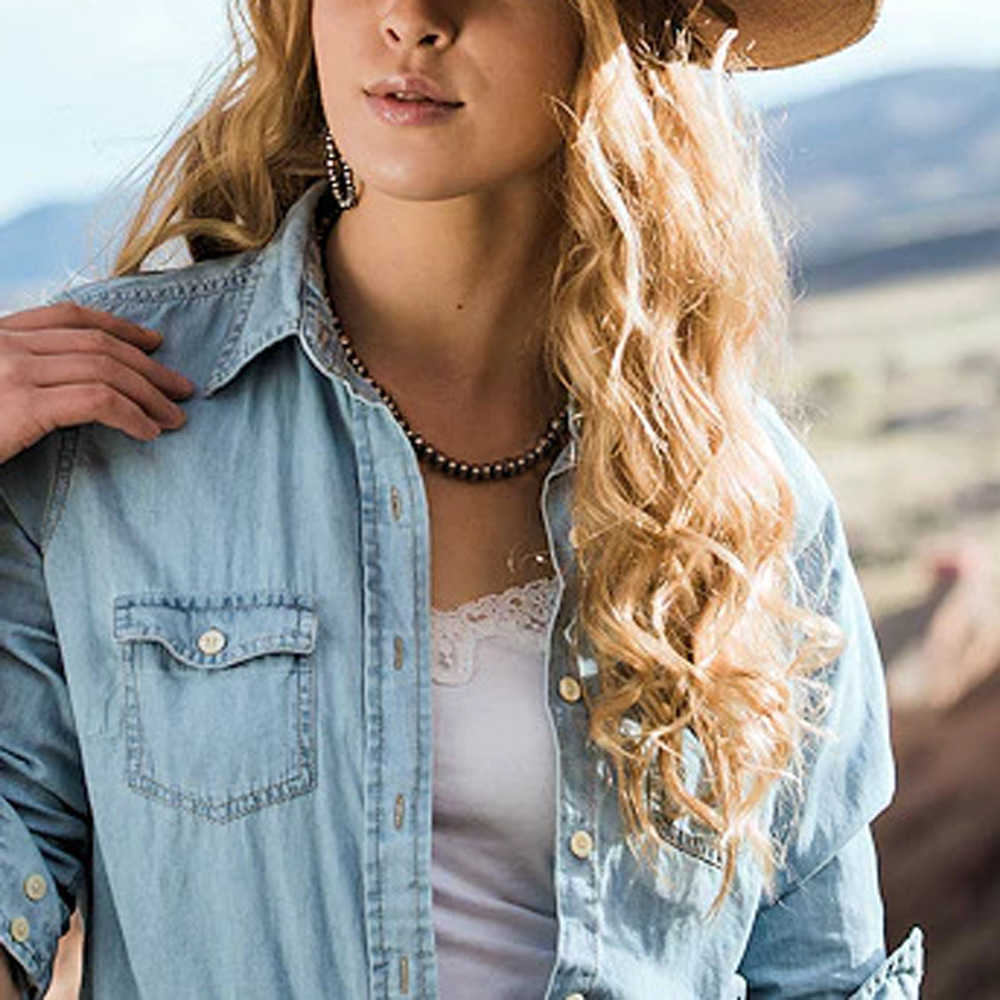 Pendant Necklaces Navajo style antique brushed tin CCB round bead necklace popular Western style jewelry for womens niche market H25219