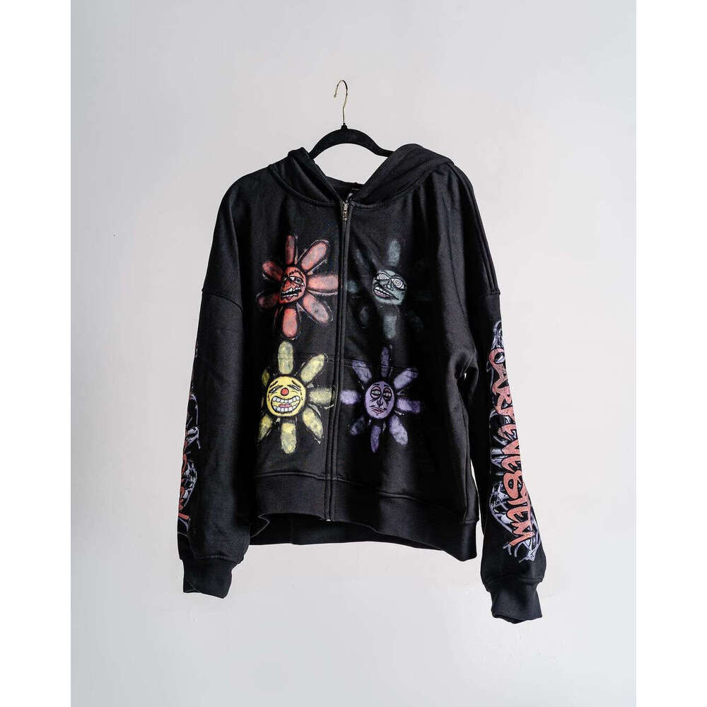 Dark and loose antique style personalized American print hooded long sleeved pullover pocket hoodie