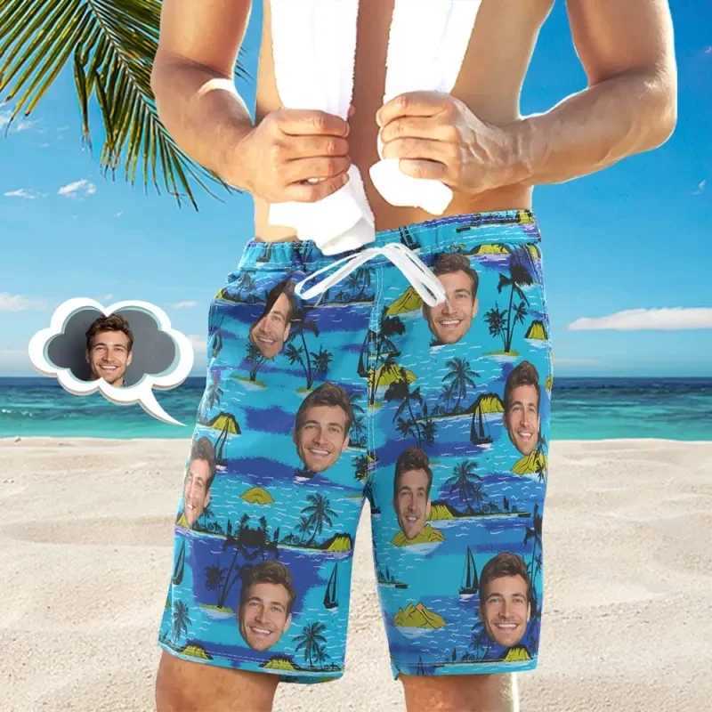 Custom Face Men Shorts Tropical Foliage Breathable Beach Shorts 3D Printed Unisex Gym Sport Board Short Pants Ice Swim Trunks X250220
