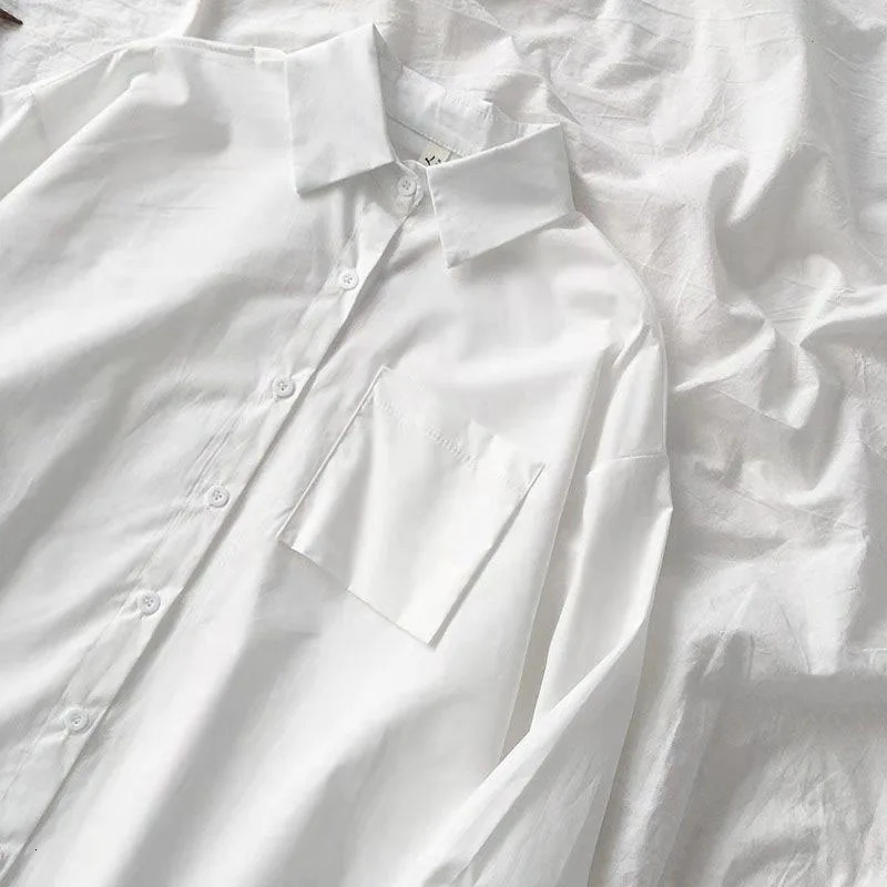 Black White Casual Shirt Women JK Preppy Style Long Sleeve School Shirts Girl Harajuku Loose Turn Down Collar Button Up Blouses 250219