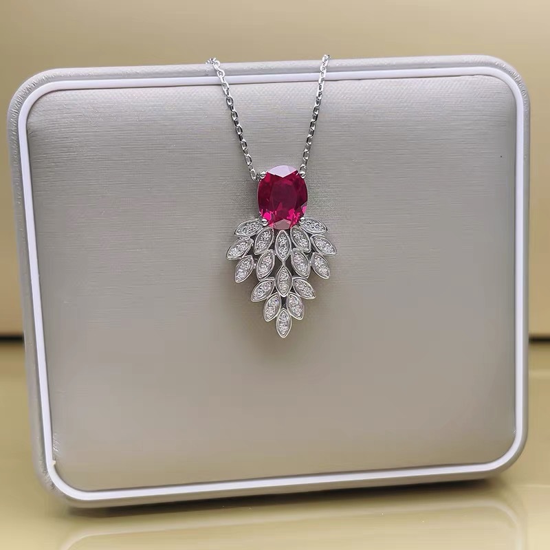 Sparkling Elegant Wedding Bride Jewelry Sets Luxury 925 Sterling Silver Oval Cut Ruby Zircon CZ Diamond Gemstones Party Women Earring Women Clavicle N