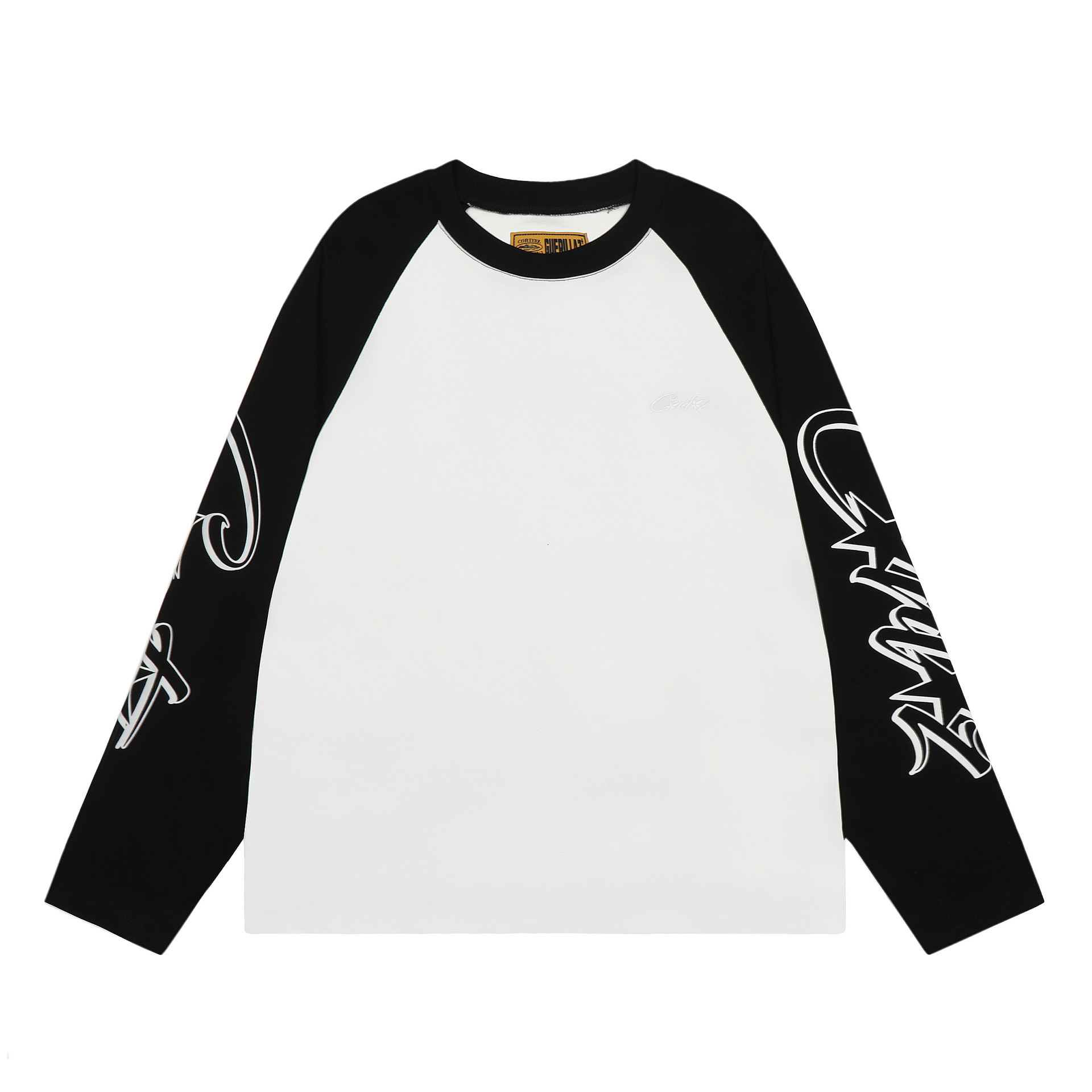 Trendy Devil's Island Letter Embroidery Color Blocked Shoulder Long Sleeved T-Shirt For Men And Women, American High Street Base Shirt