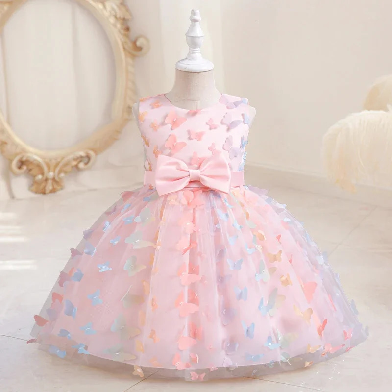Formal Girls Pink Princess Dress Flower Girl Wedding Prom Gown 3D Butterfly Childrens Puffy Dress Elegant Party Dresses 250220
