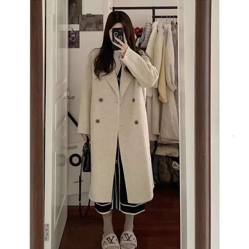 Plus Size Elegant Medium-Length Woolen Overcoat For Women 2024 Autumn/Winter New Style Loose-Fit Korean-Style Petite Jacket