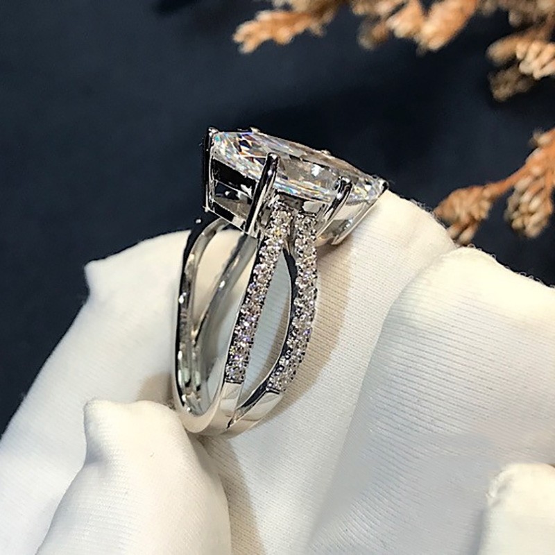 Classical Six Claw Wedding Rings Luxury Jewelry Elegant 925 Sterling Silver Marquise Cut Lab Moissanite Diamond CZ Party Women Engagement Bride Ring G
