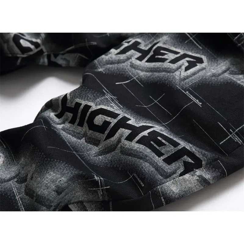Korean Fashion Printed Slim Jeans Luxury Design Classic Mens Skinny Jeans Men Casual and Trendy Black Boyfriend Denim Pants X250220