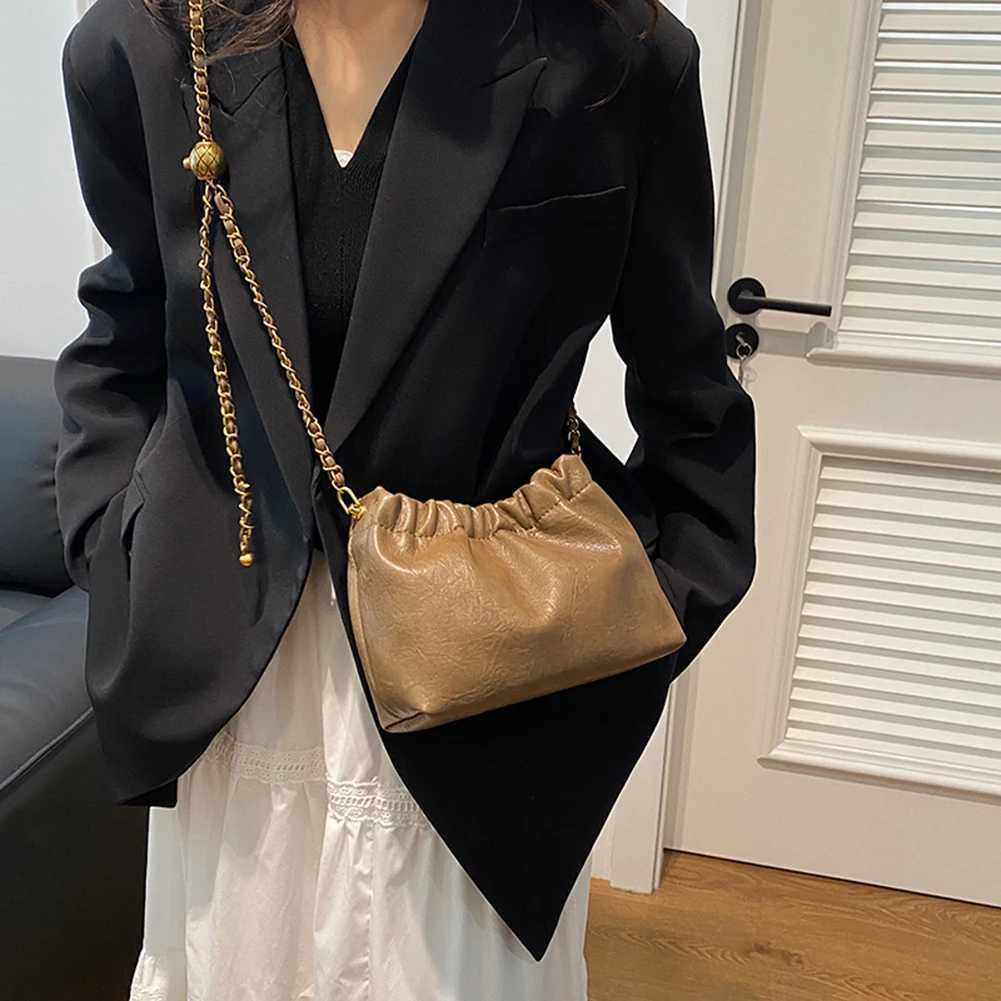Womens Chain Shoulder Bag PU Leather Cross Fold Stray Bag Messenger Bag Girls Fashion Wallet Y250218