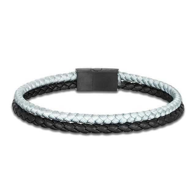 Charm Bracelets New Two tone Woven Bracelet Fashion Trendy Mens and Womens Stainless Steel Double layer Magnetic Buckle Leather Bracelet H25220