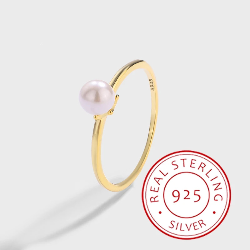 Fashionable Simple and Versatile Genuine S925 Silver 14K Gold Small Pearl Plain Ring Classic Style Ring 250213
