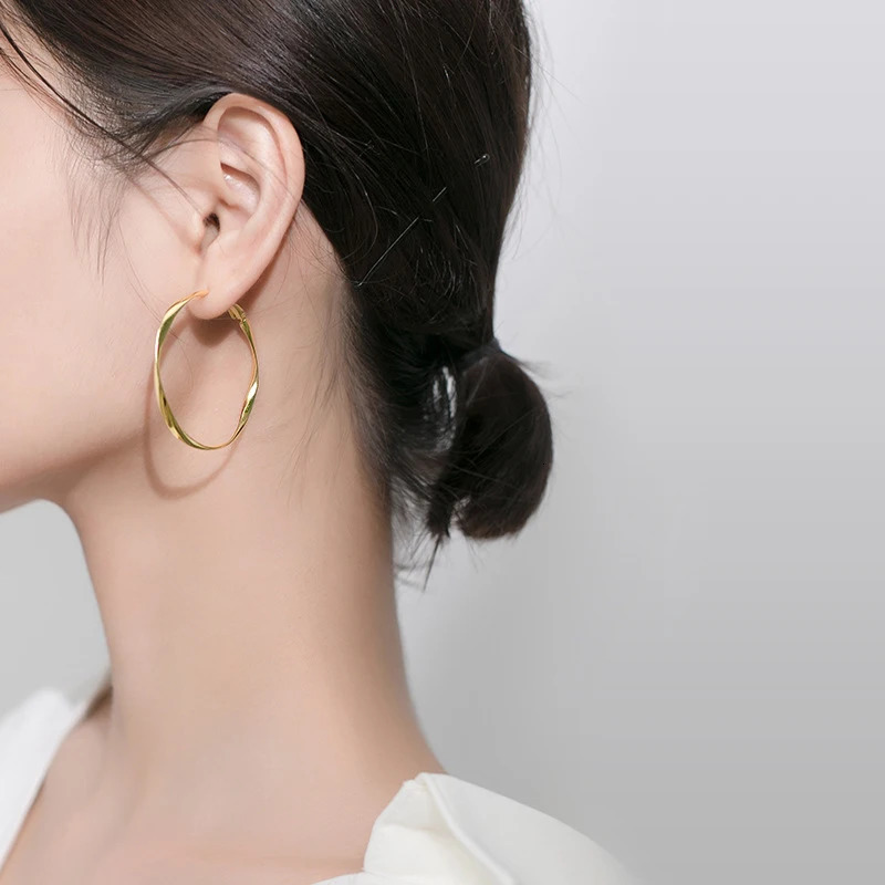 MODIAN Classic Hyperbole Womens Large Hoop Earrings Real 925 Sterling Silver Irregular Round Earrings Exquisite Jewelry Collection 250219