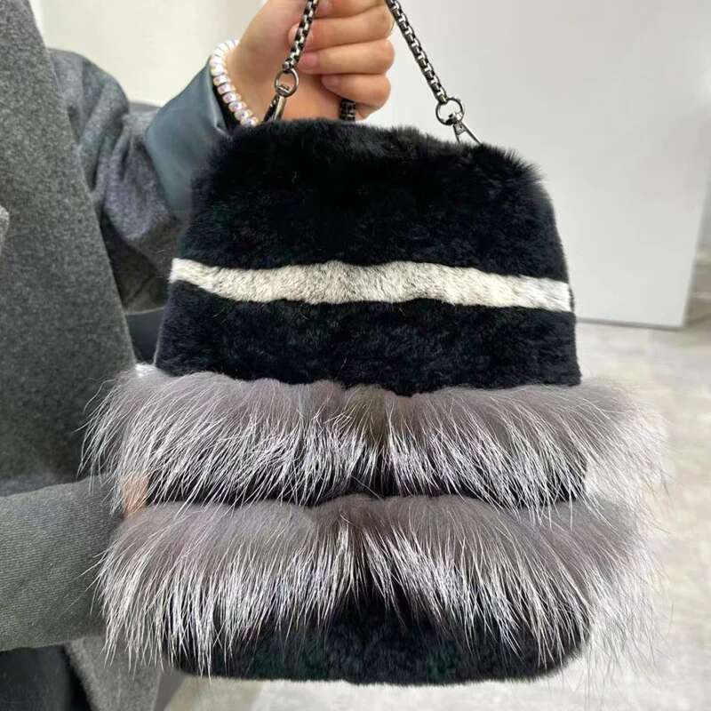Rex Rabbit Winter Women Crossbody Shoulder Real Phone Bag Wallet Natural Fur Handbags Furry Messenger Bags