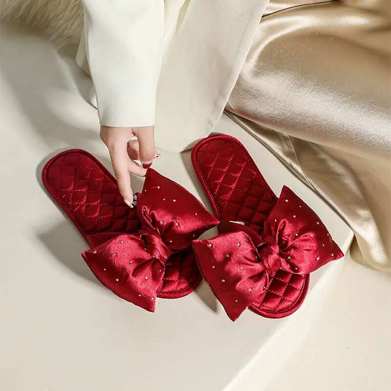 New Fashion Slippers Women Peep Toe Bedroom Home Sandals Bride Bridesmaid Wedding Shoes With Silk Bow ddmykukumalu
