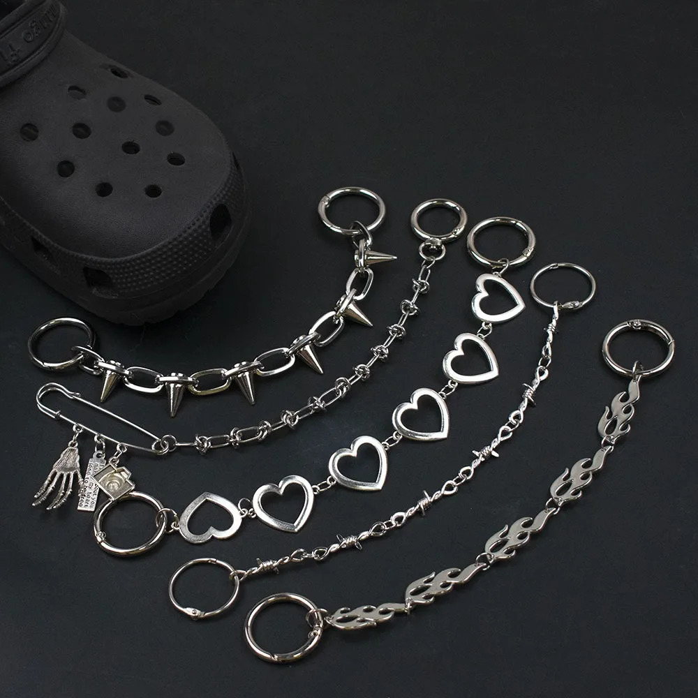1Pcs Hiphop Metal Sneaker Decoration Punk Fashion Hightop Canvas Shoe Chain Dark Style Pin Men Women Slipper Sandal Accessorie 250219