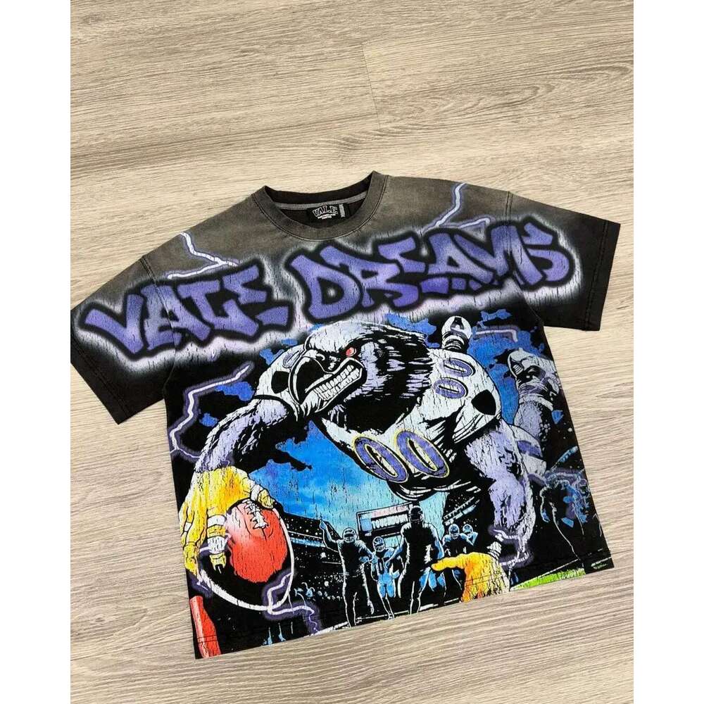 Valley Large Graphic Oversized Y2K High Harajuku Vintage Gothic American Washing Cotton Short Sleeve T-Shirt Men's Clothing