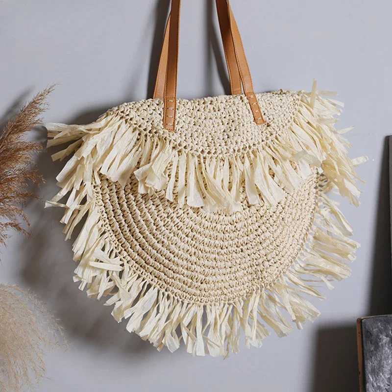 Bohemian Straw Bag Tassel Designer Rattan Shoulder Bags Large Capacity Casual Travel Handbags for Women Summer Beach Bags 2025 Z250219