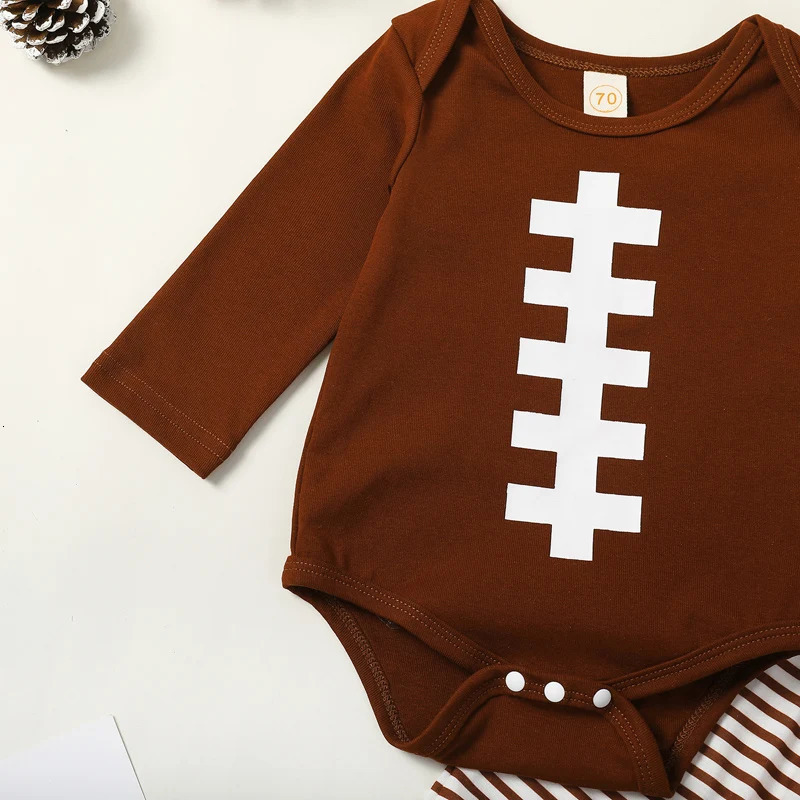 -08-02 Lioraitiin 0-18M Baby Boy Girl Football Outfit Long Sleeve Sweatshirt Romper Rugby Stripe Elastic Pants 3PCS Clothes 250219
