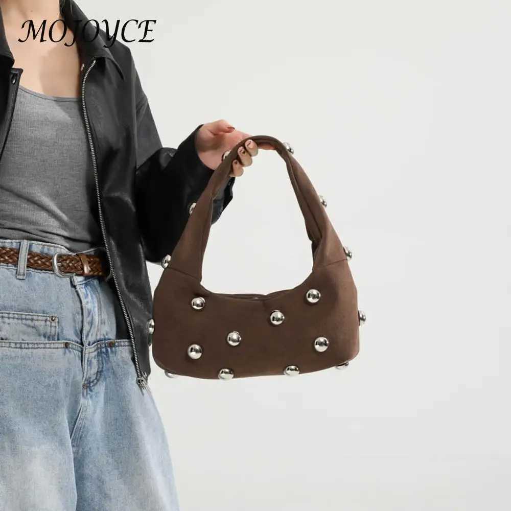 Women Faux Suede Shoulder Bag Adjustable Strap Fashion Zipper Closure Punk Style Satchel Purse Outdoor Travel Bag Y250218