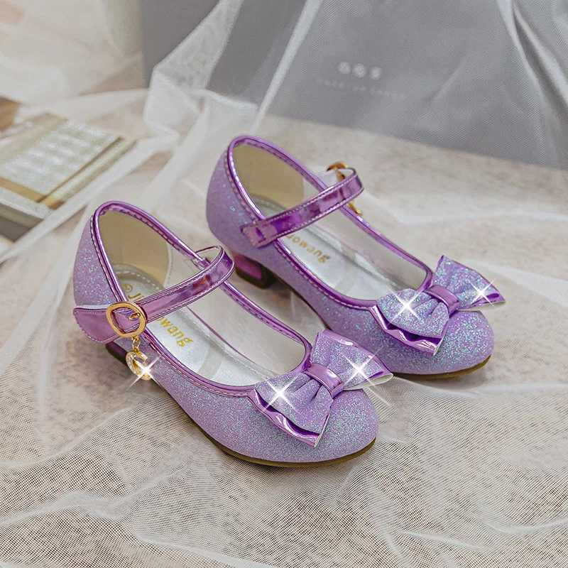 Girls Sandals Rhinestone Butterfly Latin Kids Shoes Children High Heel Princess Shoes Glitter Leather Party Dress Wedding X250220