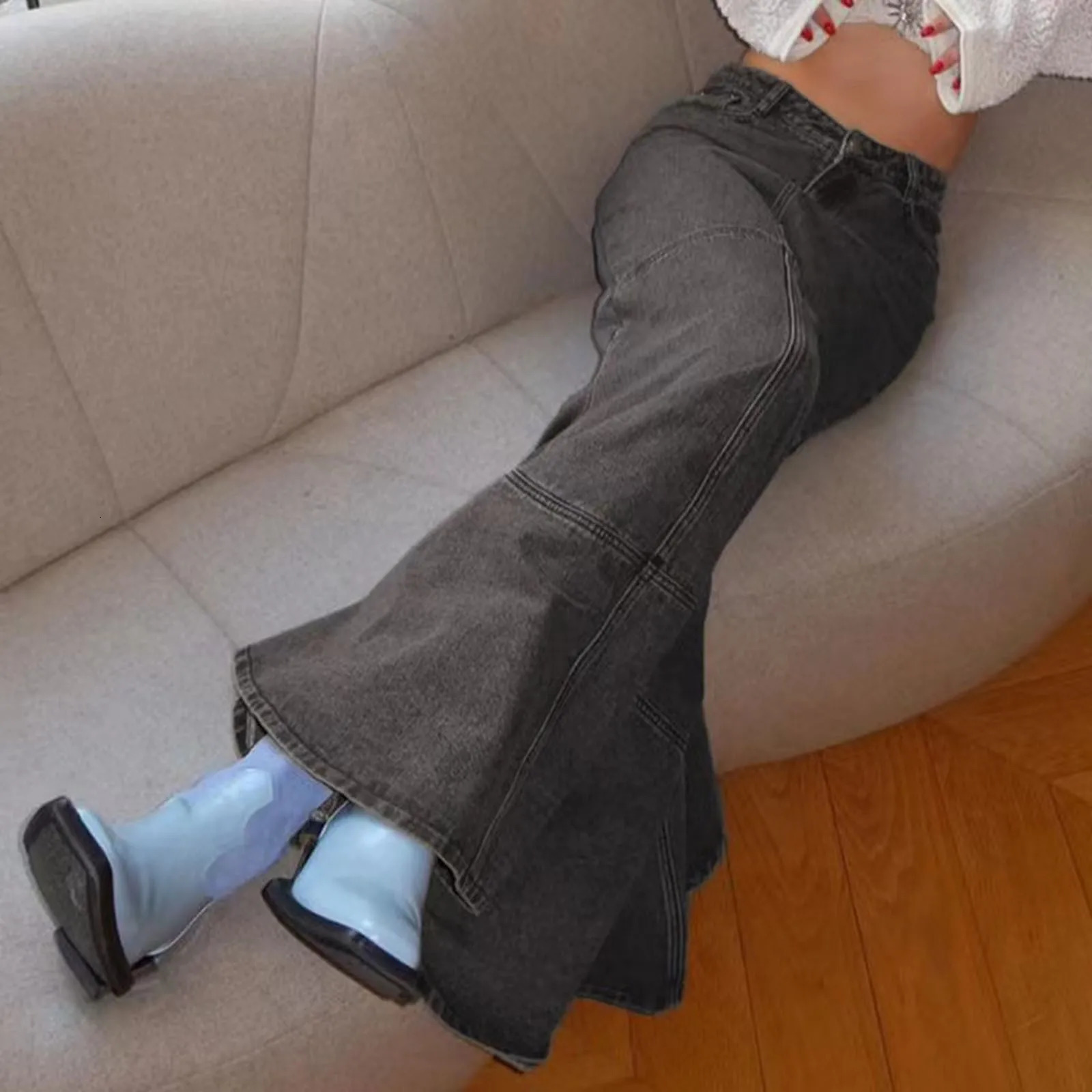Retro Mermaid Denim Maxi Skirt Sexy Bodycon Party Dress Fishtail Long Jean Skirts Y2k Clothes Floor Length Streetwear 250220