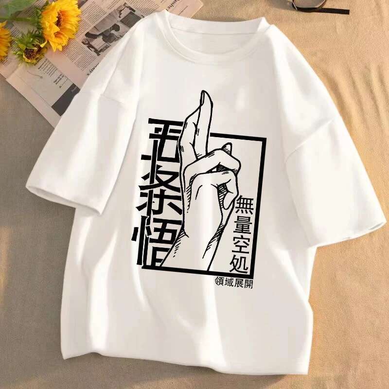 Summer Japanese Manga Gojo Satoru Cotton Casual Tshirt Tops Women's Jujutsu Queen Anime Neutral T-shirts Haruku Kawaii Fashion Short Sleeve Desig