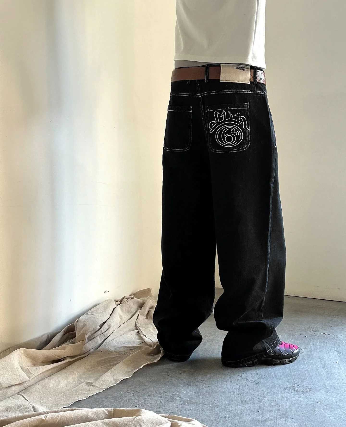 Harajuku niche design embroidered street style loose jeans for men and women wide-leg trendy retro casual straight trousers X250220