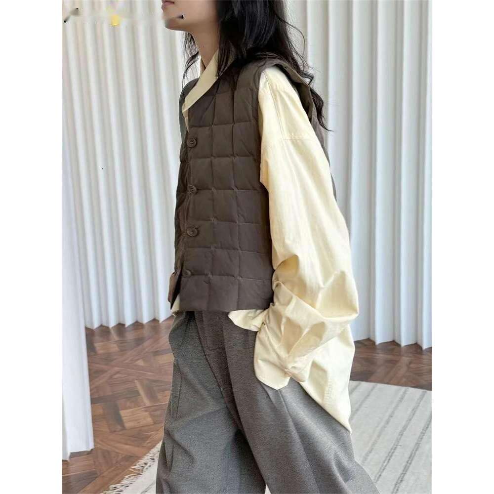 Hanorange 2025 Spring Art Designer Waffle Down Vest Women Casual Single Breasted Short Sleeveless Jacket White/Brown