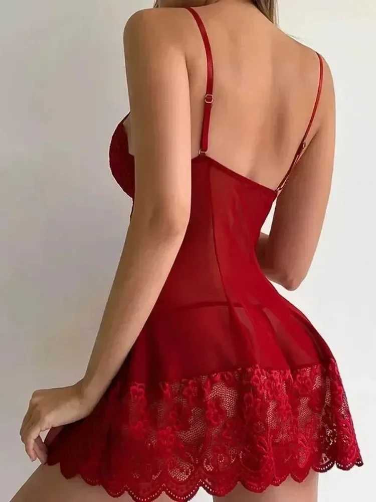 Women Porn Suit Sexy Lingerie Babydoll Backless See Through Lace Dress with Panties Set Exotic Sleepwear Underwear Chemises W250220