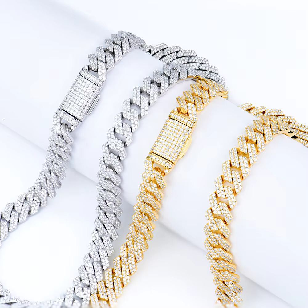 Hip Hop 10mm s Angle Style Cuban Chain Sier Moissanite Jewelry