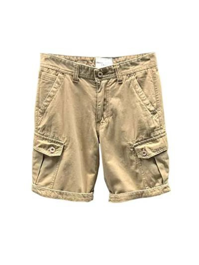 Mens Cargo Shorts Pockets Zipper Button Solid Bermuda Short Pants for Men Strech Wide Jogger Y2k Knee Length Cotton Khaki 250220
