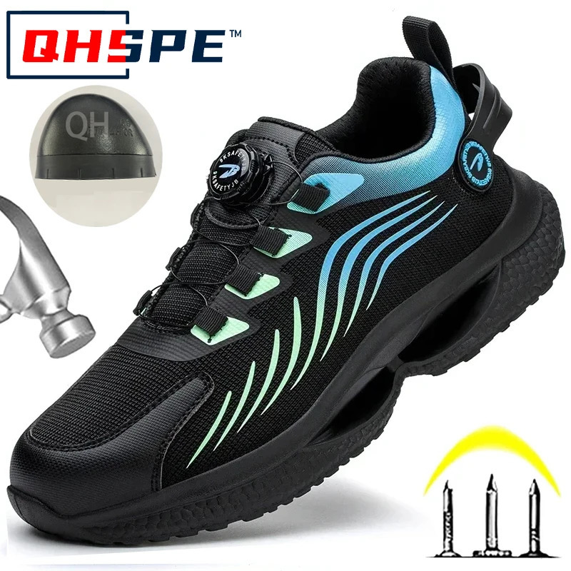 Rotating Button Safety Shoes Men Antismash Antipuncture Work Fashion Sport Security Protective Boots 250219