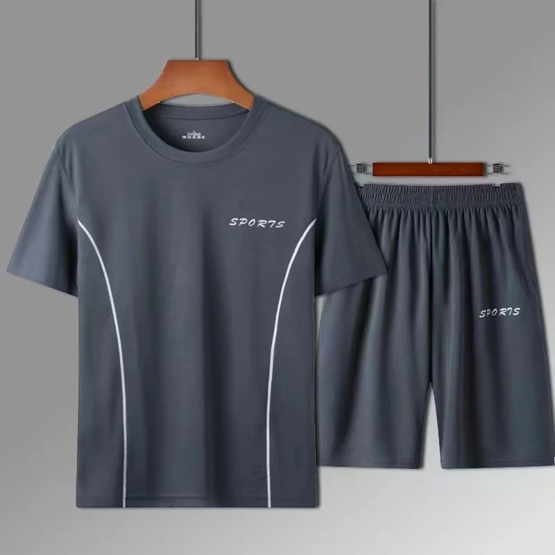 Mens Sports Quick Drying Set Summer Breathable Running Casual Home Short Sleeve Tshirt Outdoor Large Size Sportswear 250220