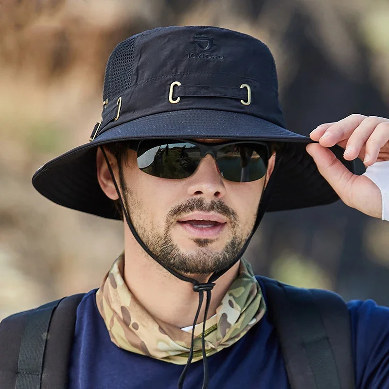 Outdoor Fisherman Hat Wide Brim Bucket with Neck Cover Men Summer Breathable Mesh Sun Protection Visor Anti UV Cap Unisex 250117