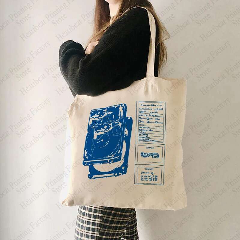 Wave To Earth Summer ws Pattern Retro Record Graphics Tote Reusable Shopper Bags For Men And Women Canvas Bag swissmilitary