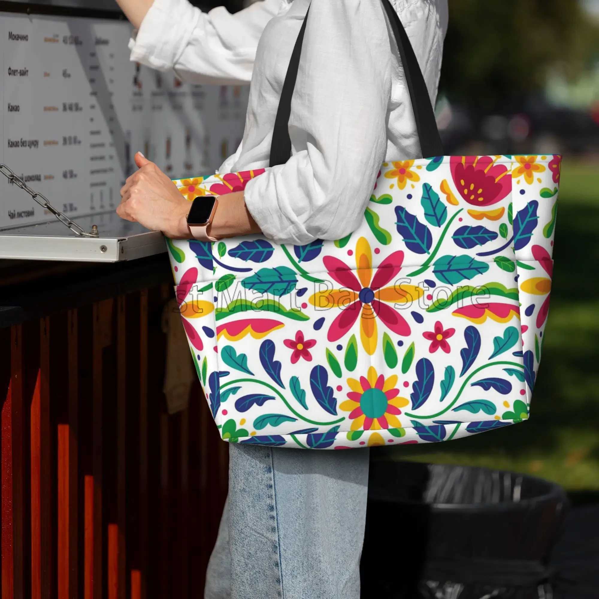 Mexican Flower Waterproof Beach Tote Pool Bags for Women Ladies Extra Large Gym Tote Carry on Bag for Weekender Travel Swim Z250219-1