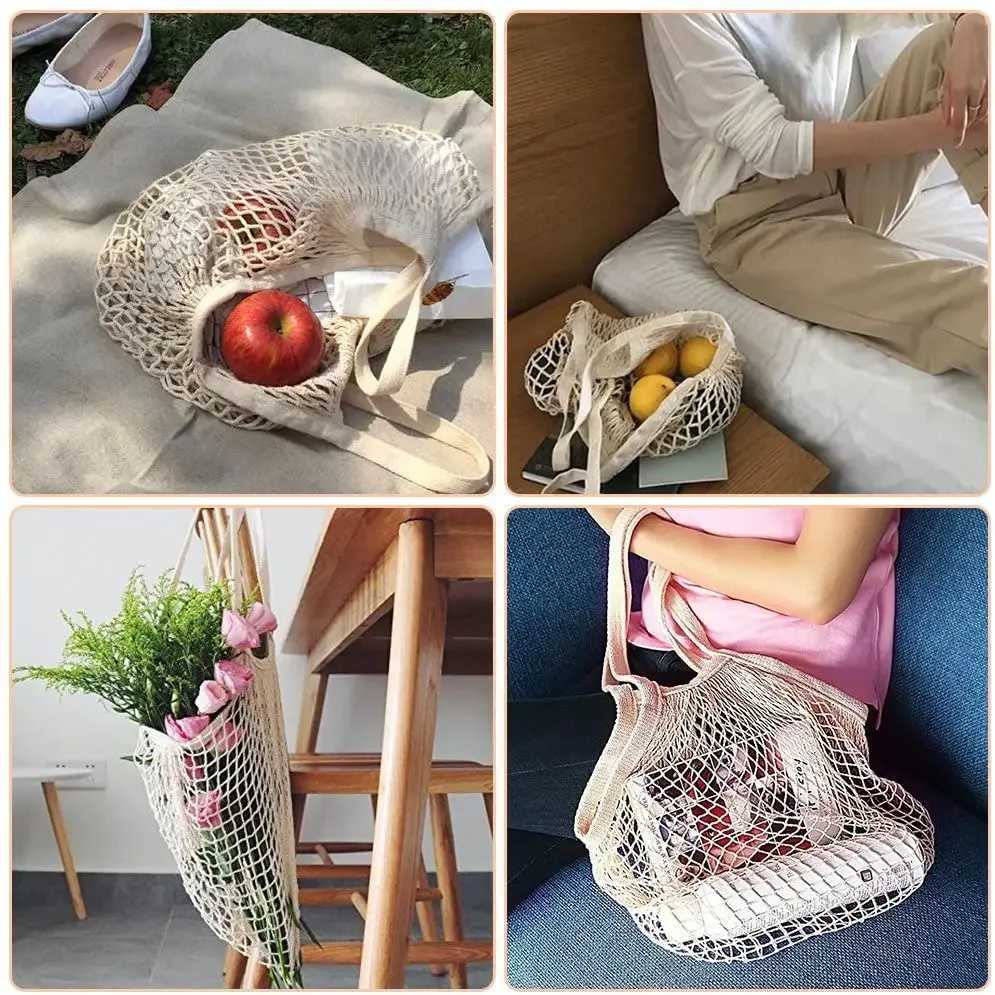 20 Color Reusable Shopping Bags Portable Net Bag Fruit Vegetable Storage Eco-friendly Cotton Foldable Mesh Bag for Shopping Tote Z250219