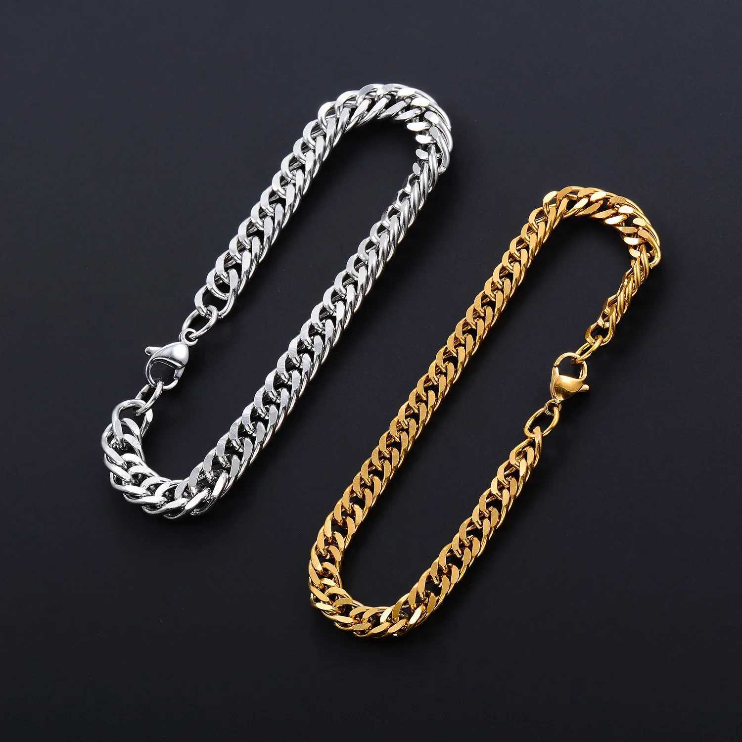 New Tren Silver Gold Color 316L Stainl Steel Cu Cuban Link Base Chain Unisex Wrist Jewelry Gifts for Men WomenXJ250219