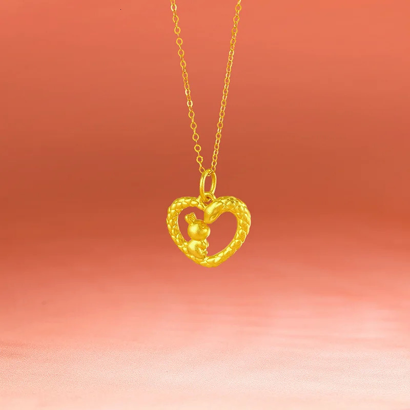 Full gold 999 snake plate rabbit pendant 24K rabbit snake necklace zodiac year gift for ladies and children boutique jewelry 250220