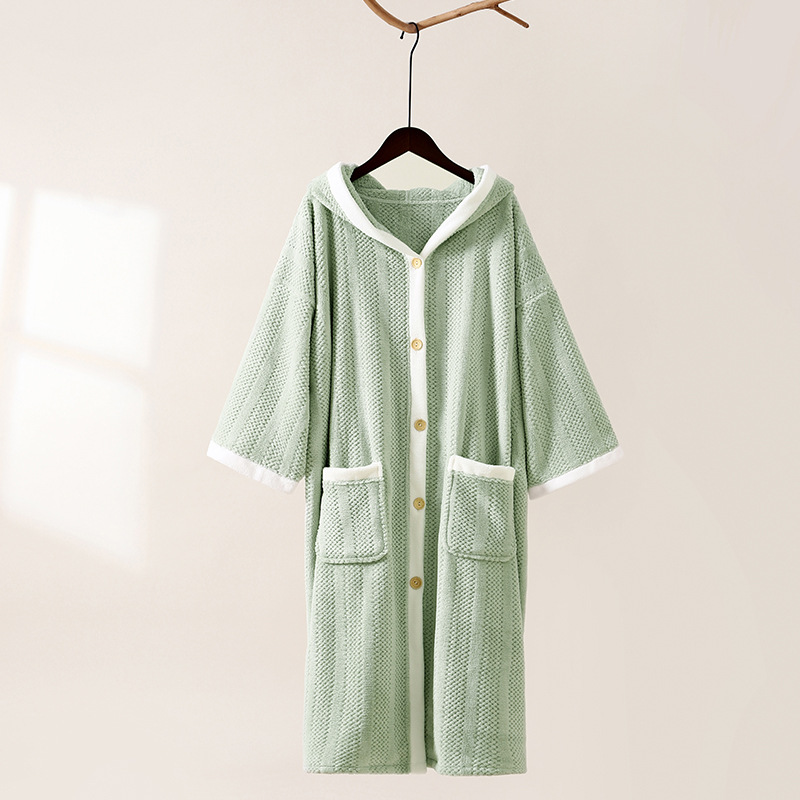 B706-Coral fleece nightgown for women high-grade long robe pineapple couple bathrobe can be worn outside bathrobe thick bath pajamas