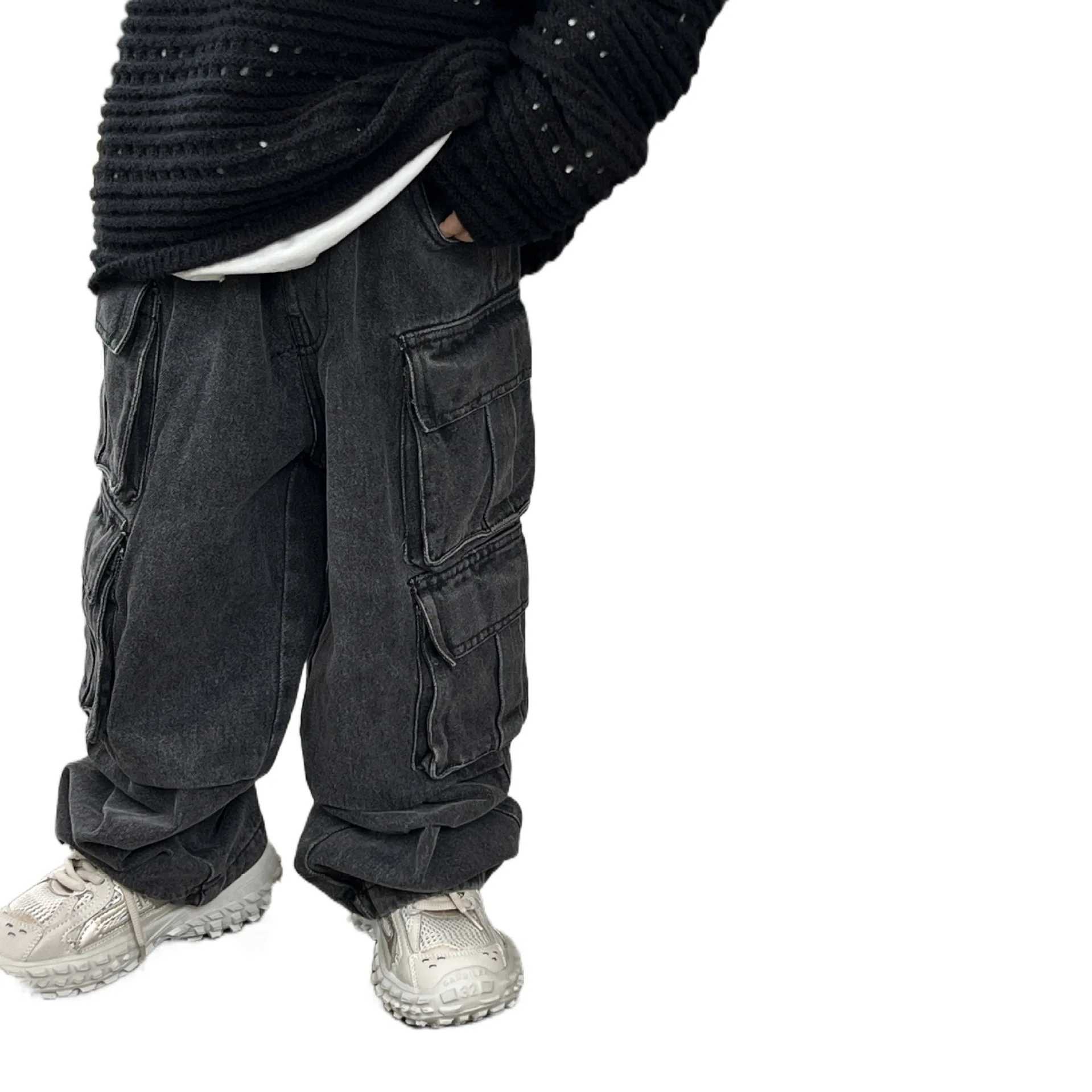 Children Denim Pants 2024 Spring Autumn New Fashion Cargo Jeans Boy Korean Sle Casual Handsome Full Length Pocket Pants 2-8Yrs Z250220