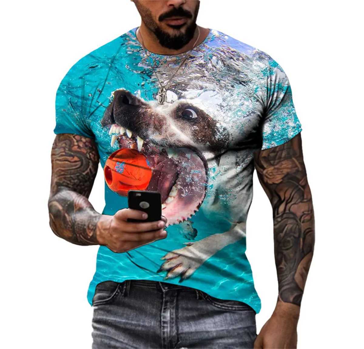 New Fashion Personality Beach Dogs Summer Mens Hd 3d Printed T-shirt O Neck Short Sleeve Casual Loose Comfortable Quick Dry Top W250220