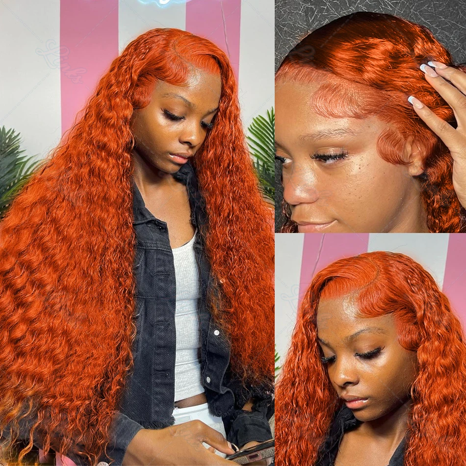 200 Density 350 Orange Ginger Curly Human Hair For Women 13x6 Hd Lace Frontal Deep Wigs Brazilian Water Wave Color Wig