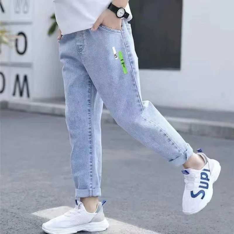 New boys clothing arrow letter gray jeans classic pants childrens denim clothing trend long bottom baby boys casual Trousers Z250220