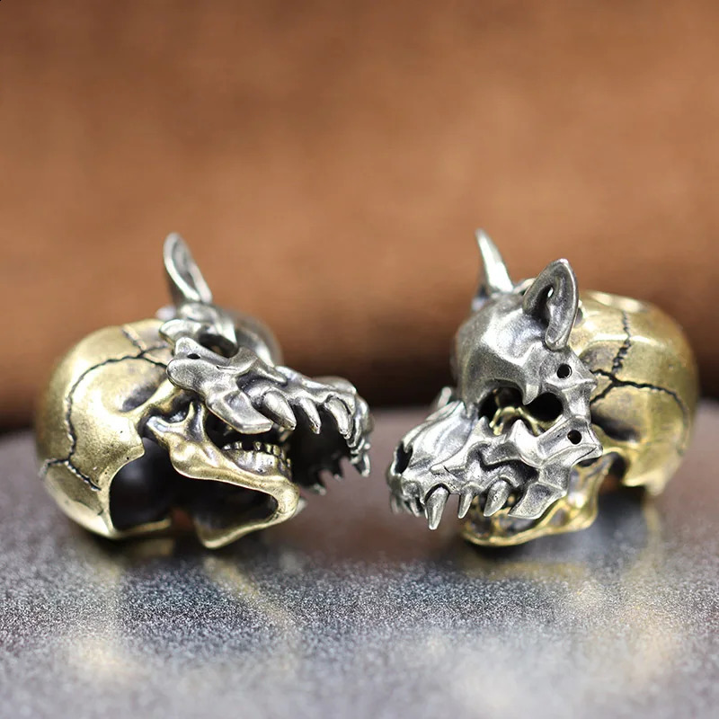 Openable Wolf Face Mask Skeleton Head Brass Knife Beads Outdoor EDC DIY Paracord Woven Lanyard Pendants Accessories Punk Charms 250213