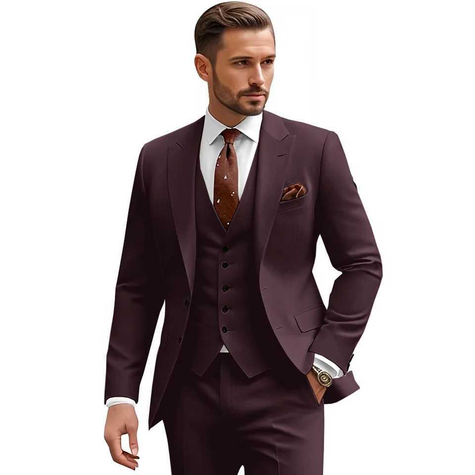 Mens Slim Fit 3 Piece Suit Sets Wedding Suits 2 Button Blazer Peak Lapel Solid Suit Single Breasted Vest Pants X250220