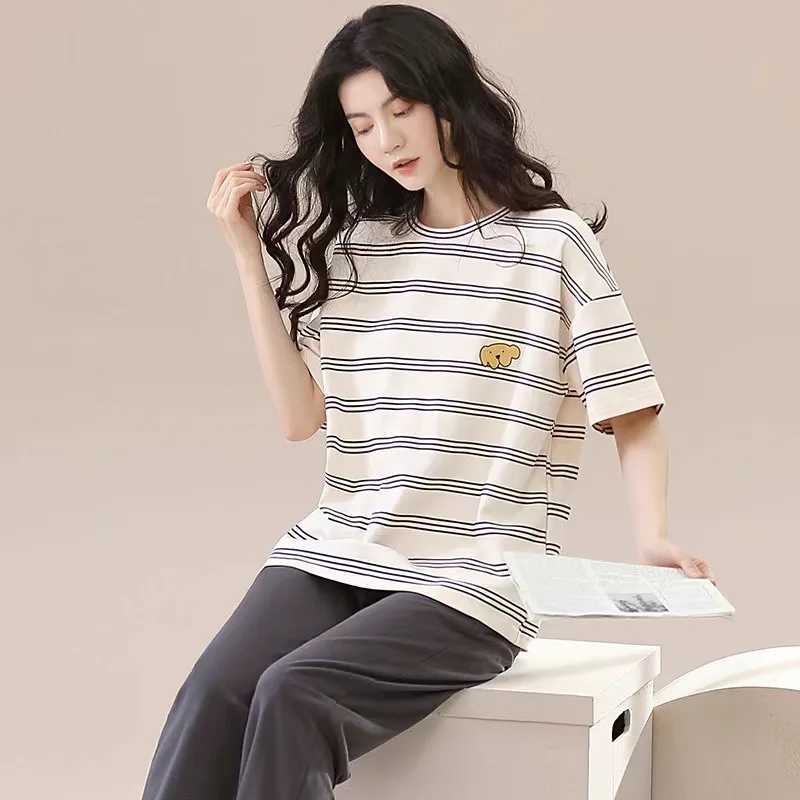 Pyjamas Set for Womens Short Sve Long Pants dent Casual Cartoon Bear Sweet Cuet Spwear Loungewear Romantic NightwearXJ250220