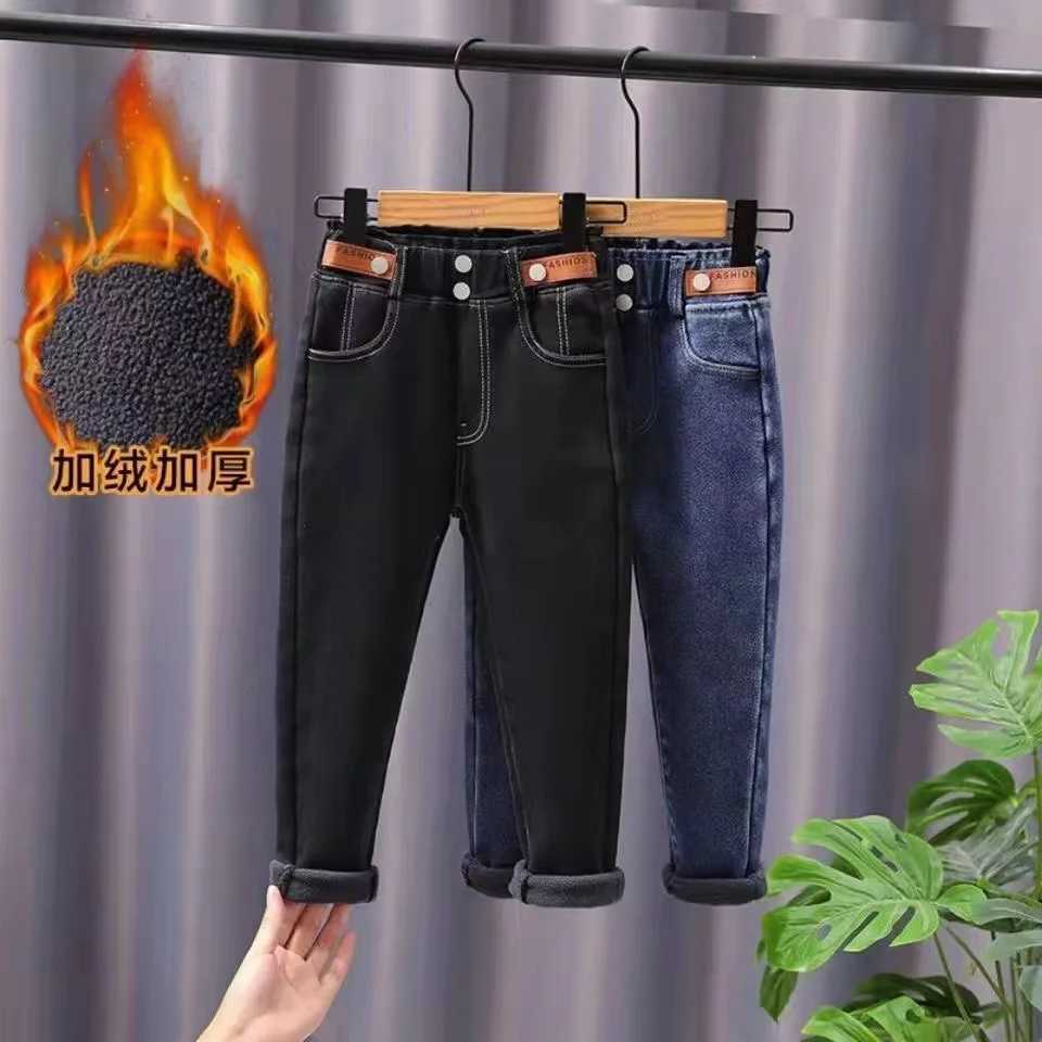 New Winter Thick Warm Fleece Girls Straight Jeans Boys High Waist Thicken Fashion Warm Denim Pants Cowboy Trouser Z250220