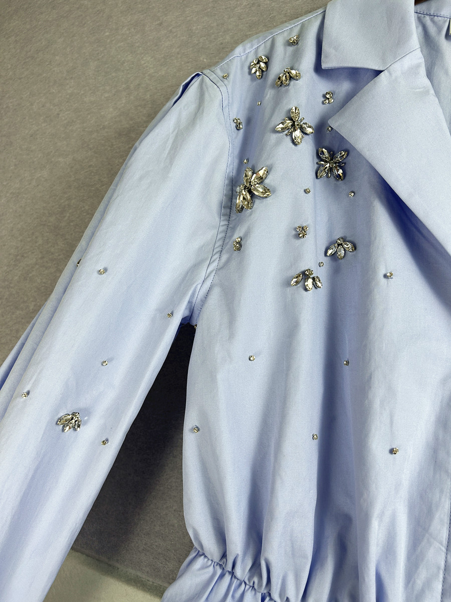 Blouses Spring Fashion Streetwear Epaulet Shoulder Diamonds Beading Blouse Women Blusas Lady Shirt Top 210225